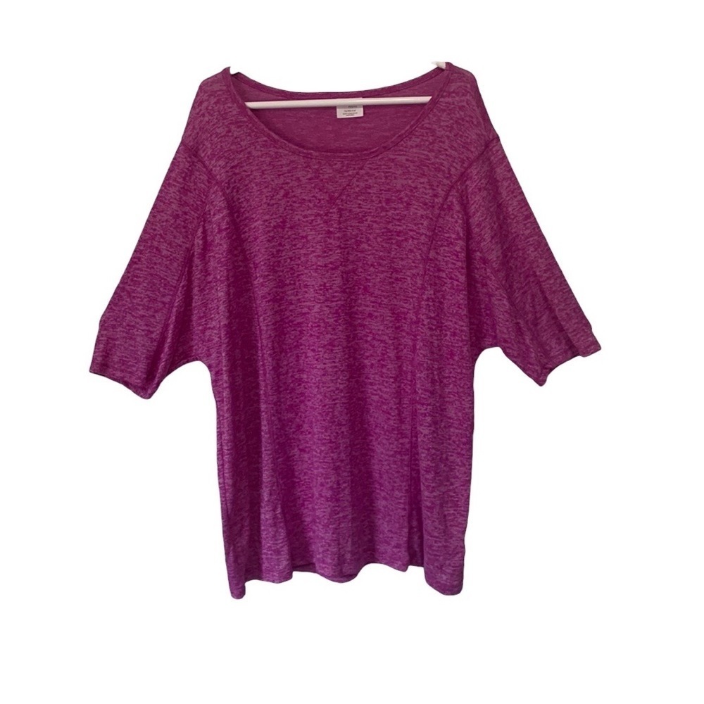 3/$12DANSKIN NOW WOMENS PURPLE PINK PULLOVER SCOOP NECK SHORT SLEEVE TOP SIZE 1X